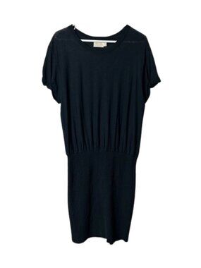 Nation LTD solid black bess smocked skirt t-shirt dress womens M